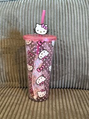 Hello Kitty Pink Polka Dot Travel Cup with Straw and Charm